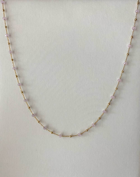 Collier chaîne doré en acier inoxydable perles roses