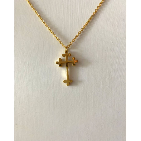 Collier pendentif croix orthodoxe orientale dorée