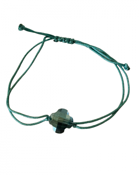 Bracelet corde verte avec perle cristal couleur émeraude