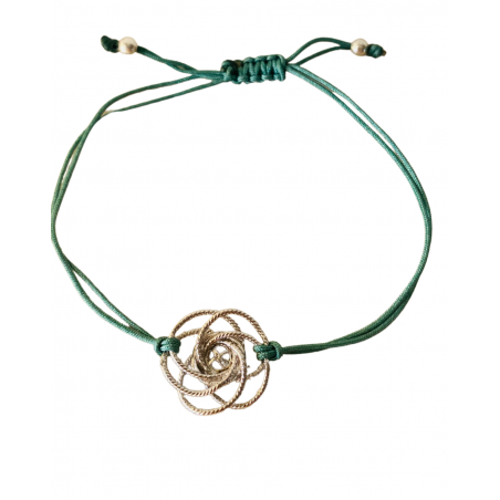 Bracelet corde verte avec breloque coloris argenté