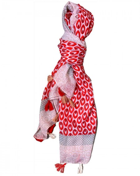 Foulard à pompons pour femmes, à motifs rouges