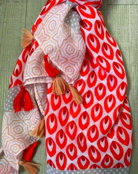 Foulard à pompons pour femmes, à motifs rouges
